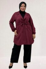Büyük Beden Bağlamalı Nora Ceket - Bordo - 63018 - Görsel 3