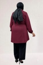Büyük Beden Bağlamalı Nora Ceket - Bordo - 63018 - Görsel 5
