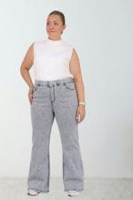 Büyük Beden İspanyol Paça Kot Pantolon - Kar Yıkama Buz Mavi - 9137-21 - Görsel 2