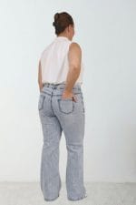 Büyük Beden İspanyol Paça Kot Pantolon - Kar Yıkama Buz Mavi - 9137-21 - Görsel 4