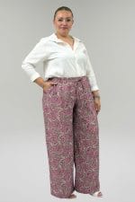 Büyük Beden Beli Lastikli Cepli Bol Paça Mango Pantolon - Etnik Desen Pudra - 69013 - Görsel 3