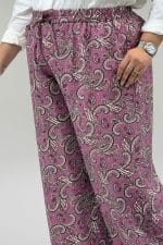 Büyük Beden Beli Lastikli Cepli Bol Paça Mango Pantolon - Etnik Desen Pudra - 69013 - Görsel 2