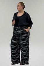 Büyük Beden Beli Lastikli Cepli Bol Paça Mango Pantolon - Siyah Puantiyeli - 69013 - Görsel 3