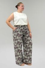 Büyük Beden Beli Lastikli Cepli Bol Paça Mango Pantolon - Etnik Desen Kahve - 69013 - Görsel 3