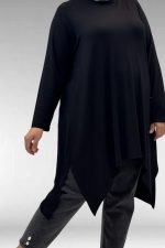 Büyük Beden Asimetrik Kesim Penye Tunik - Siyah - 58070 - Görsel 2