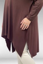 Büyük Beden Asimetrik Kesim Penye Tunik - Kahve - 58070 - Görsel 2