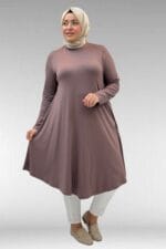 Büyük Beden Mevlana Penye Tunik - Vizon - 28016 - Görsel 4