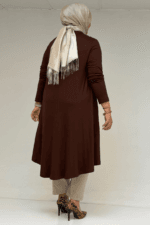Büyük Beden Mevlana Penye Tunik - Kahve - 28016 - Görsel 6