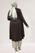 Büyük Beden Mevlana Penye Tunik - Kahve - 28016 - Görsel 10