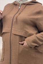 Büyük Beden Patı Çakma Düğme Detaylı Kap - Taba - 53006 - Görsel 2