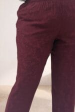 Büyük Beden Beli Lastikli Cepli Jakar Pantolon - Bordo - 69016 - Görsel 2