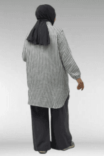 Büyük Beden Kolları Lastikli Erkek Yaka Gömlek - Çizgili Lacivert - 68051 - Görsel 12