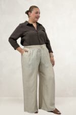 Büyük Beden Beli Lastikli Cepli Bol Paça Double Tensel Pantolon - Bej - 69012 - Görsel 3