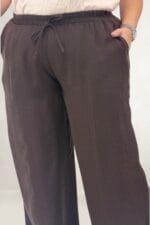 Büyük Beden Beli Lastikli Cepli Bol Paça Double Tensel Pantolon - Kahve - 69012 - Görsel 2