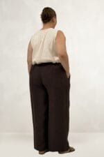 Büyük Beden Beli Lastikli Cepli Bol Paça Double Tensel Pantolon - Kahve - 69012 - Görsel 4