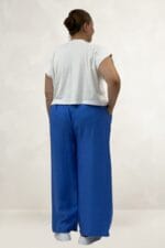 Büyük Beden Beli Lastikli Cepli Bol Paça Double Tensel Pantolon - İndigo - 69012 - Görsel 4