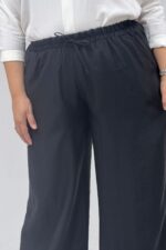 Büyük Beden Beli Lastikli Cepli Bol Paça Double Tensel Pantolon - Siyah - 69012 - Görsel 2