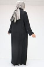 Büyük Beden Kol Garnili Etamin Abaya Ferace - Siyah - 56012 - Görsel 5