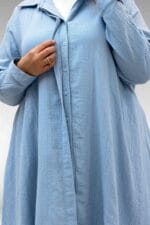Büyük Beden Mevlana Kesim Müslin Gömlek - Bebe Mavi - 58093 - Görsel 2