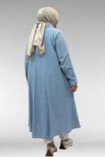 Büyük Beden Mevlana Kesim Müslin Gömlek - Bebe Mavi - 58093 - Görsel 6