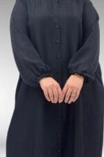 Büyük Beden Boydan Düğmeli Double Tensel Tunik - Siyah - 68047 - Görsel 2