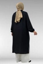 Büyük Beden Boydan Düğmeli Double Tensel Tunik - Siyah - 68047 - Görsel 6