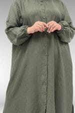 Büyük Beden Boydan Düğmeli Double Tensel Tunik - Haki - 68047 - Görsel 2