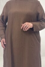 Büyük Beden.Yanları Yırtmaçlı Double Tensel Tunik - Taba - 68077 - Görsel 2