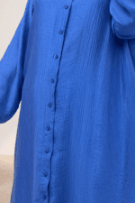 Büyük Beden Boydan Düğmeli Double Tensel Tunik - İndigo - 68047 - Görsel 2
