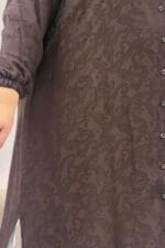 Büyük Beden Yanı Yırtmaçlı Düğmeli Jakar Çilek Tunik - Kahve - 68066 - Görsel 2