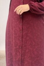 Büyük Beden Yanı Yırtmaçlı Düğmeli Jakar Çilek Tunik - Bordo - 68066 - Görsel 2