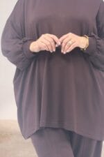 Büyük Beden Düşük Kol Modal Pantolonlu Takım - Kahve - 67069 - Görsel 2