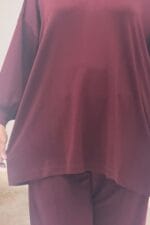 Büyük Beden Düşük Kol Modal Pantolonlu Takım - Bordo - 67069 - Görsel 2