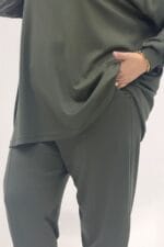 Büyük Beden Düşük Kol Modal Pantolonlu Takım - Haki - 67069 - Görsel 2