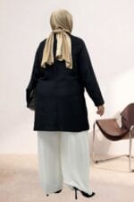 Büyük Beden Mostralı Blazer Double Tensel Ceket - Siyah - 63016 - Görsel 4