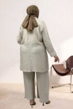 Büyük Beden Pantolon -Ceket Kombinli Double Tensel Takım - Taş - 67065 - Görsel 5