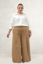 Büyük Beden Beli Lastikli Double Etek Pantolon - Taba - 69020 - Görsel 5