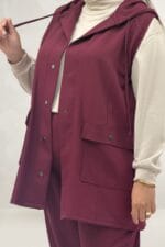 Büyük Beden Yelek-Pantolon Nora Takım - Bordo - 67057 - Görsel 2