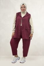 Büyük Beden Yelek-Pantolon Nora Takım - Bordo - 67057 - Görsel 3