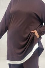 Büyük Beden Garni Detaylı Modal Pantolonlu Takım - Kahve - 67070 - Görsel 2