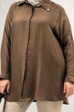 Büyük Beden İnci Dikmeli Double Tensel Tunik - Kahve - 68089 - Görsel 3
