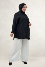 Büyük Beden İnci Dikmeli Double Tensel Tunik - Siyah - 68089 - Görsel 3
