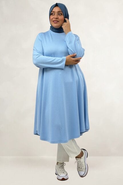 68090  Büyük Beden Modal Mevlana Tunik - Bebe Mavi