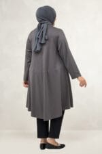 Büyük Beden Modal Mevlana Tunik - Antrasit - 68090 - Görsel 4