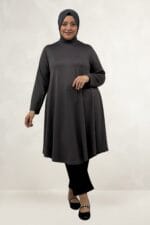68090 Büyük Beden Modal Mevlana Tunik - Antrasit