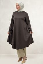Büyük Beden Modal Mevlana Tunik - Kahve - 68090 - Görsel 3