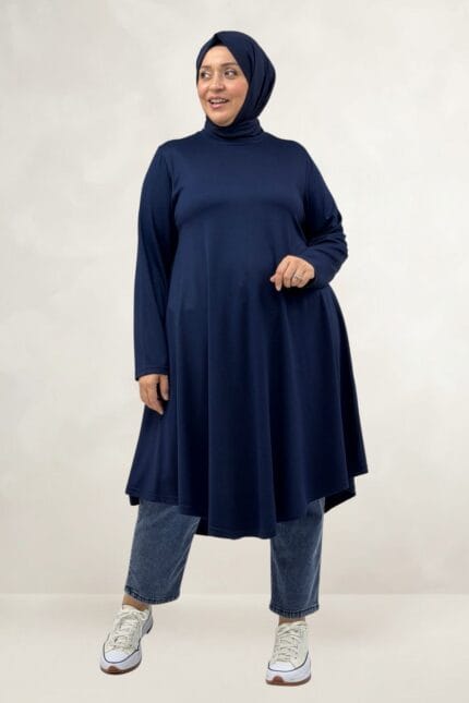 68090 Büyük Beden Modal Mevlana Tunik - Lacivert