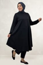 Büyük Beden Modal Mevlana Tunik - Siyah - 68090 - Görsel 2
