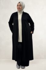 Büyük Beden Modal Uzun Ceket - Siyah - 63022 - Görsel 3