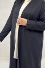 Büyük Beden Modal Uzun Ceket - Siyah - 63022 - Görsel 2